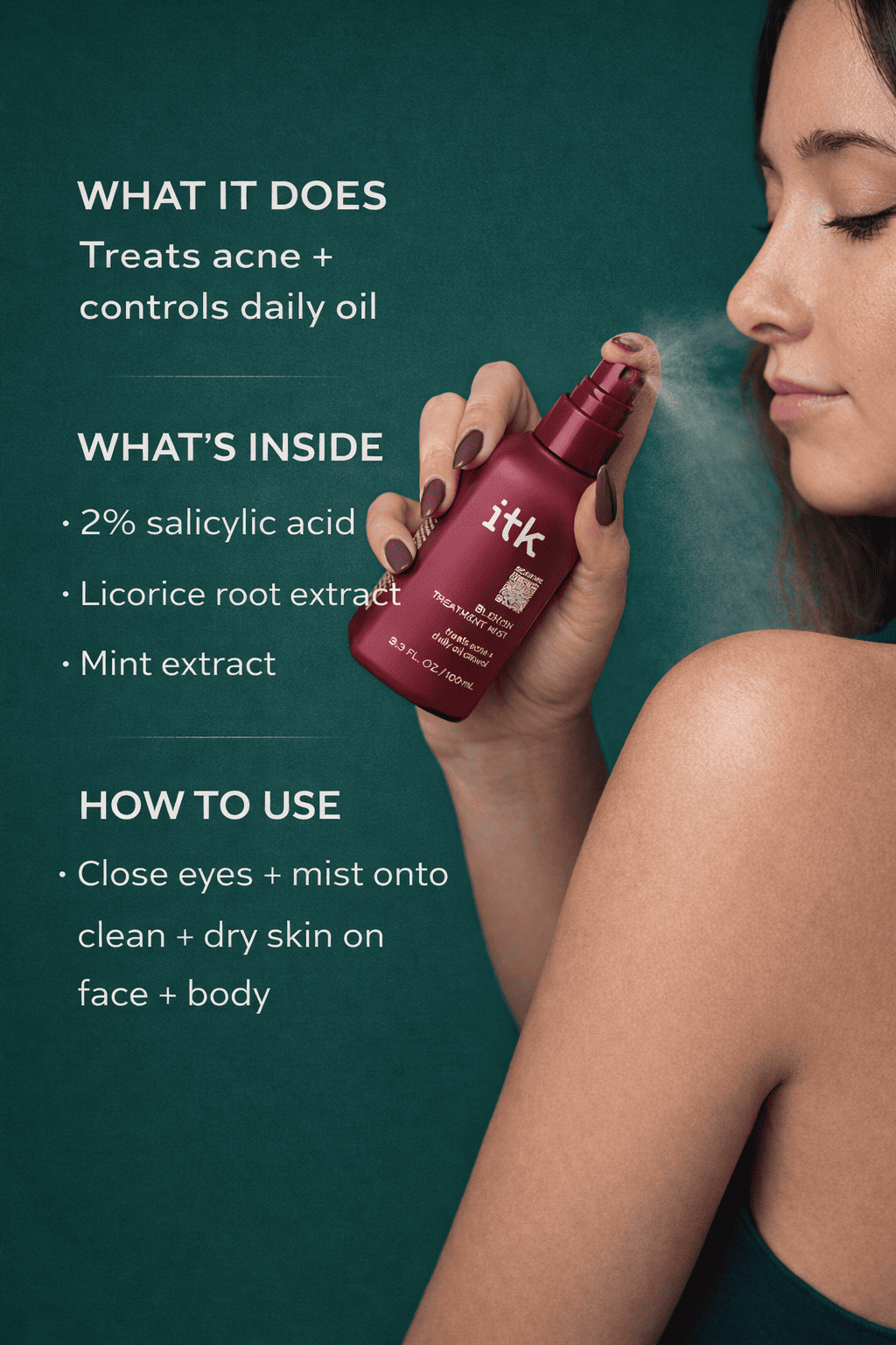 2% Salicylic Acid Acne Spray for Face & Body – BHA Clarifying Mist (3.3 oz)