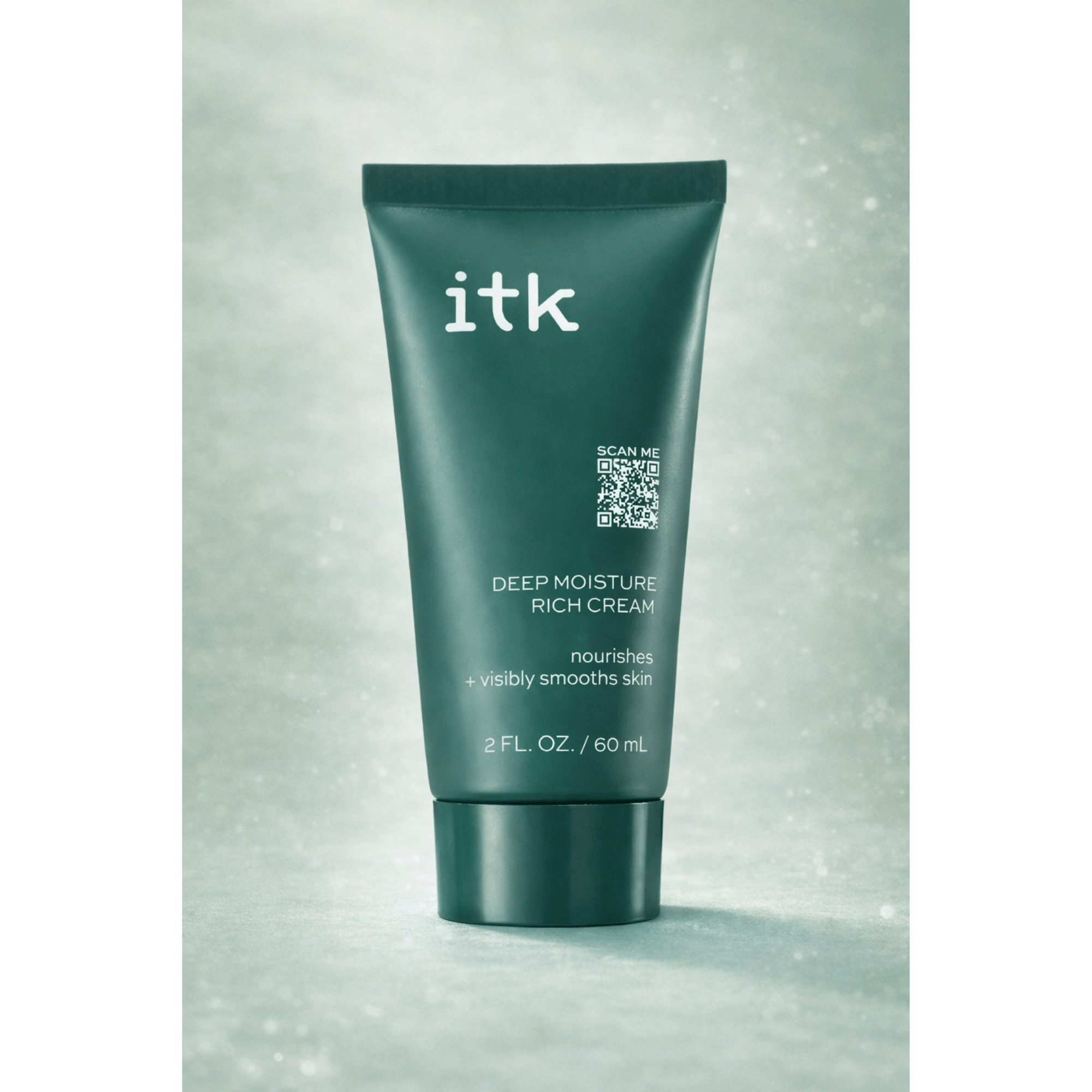 Tube of itk deep moisture rich cream on a light gray background
