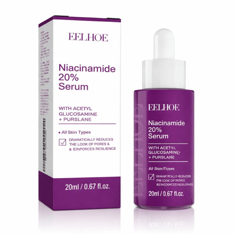 Eelhoe Niacinamide 20% Serum packaging including bottle and box on a white background