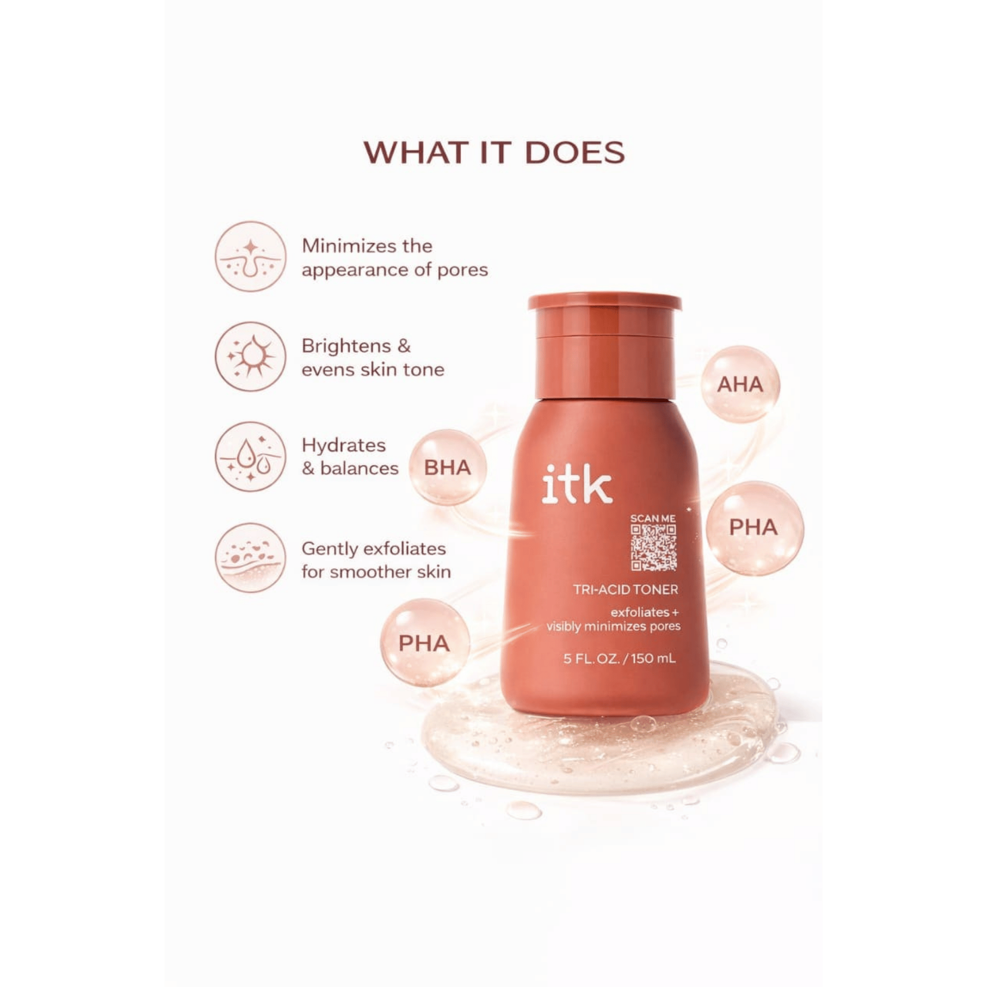 itk skincare product with features listed on a white background