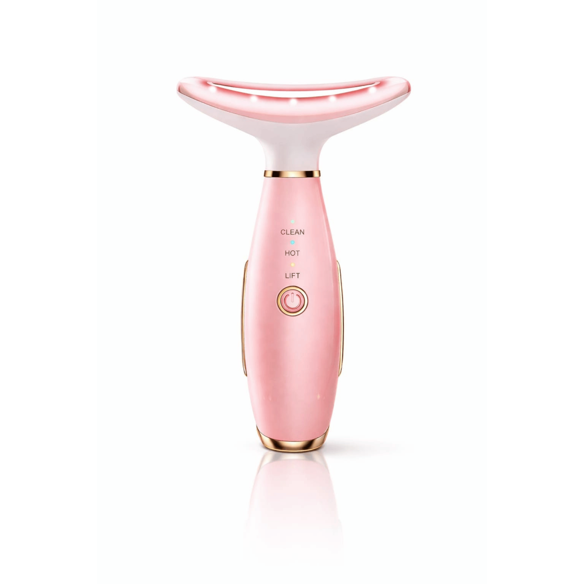 Pink and white skincare device on a white background