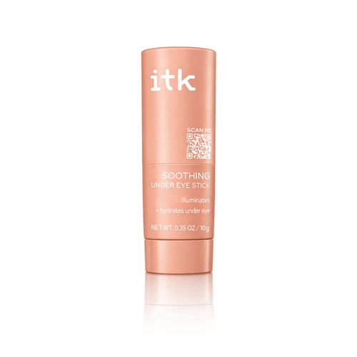 Pink skincare stick with 'itk' branding on a white background