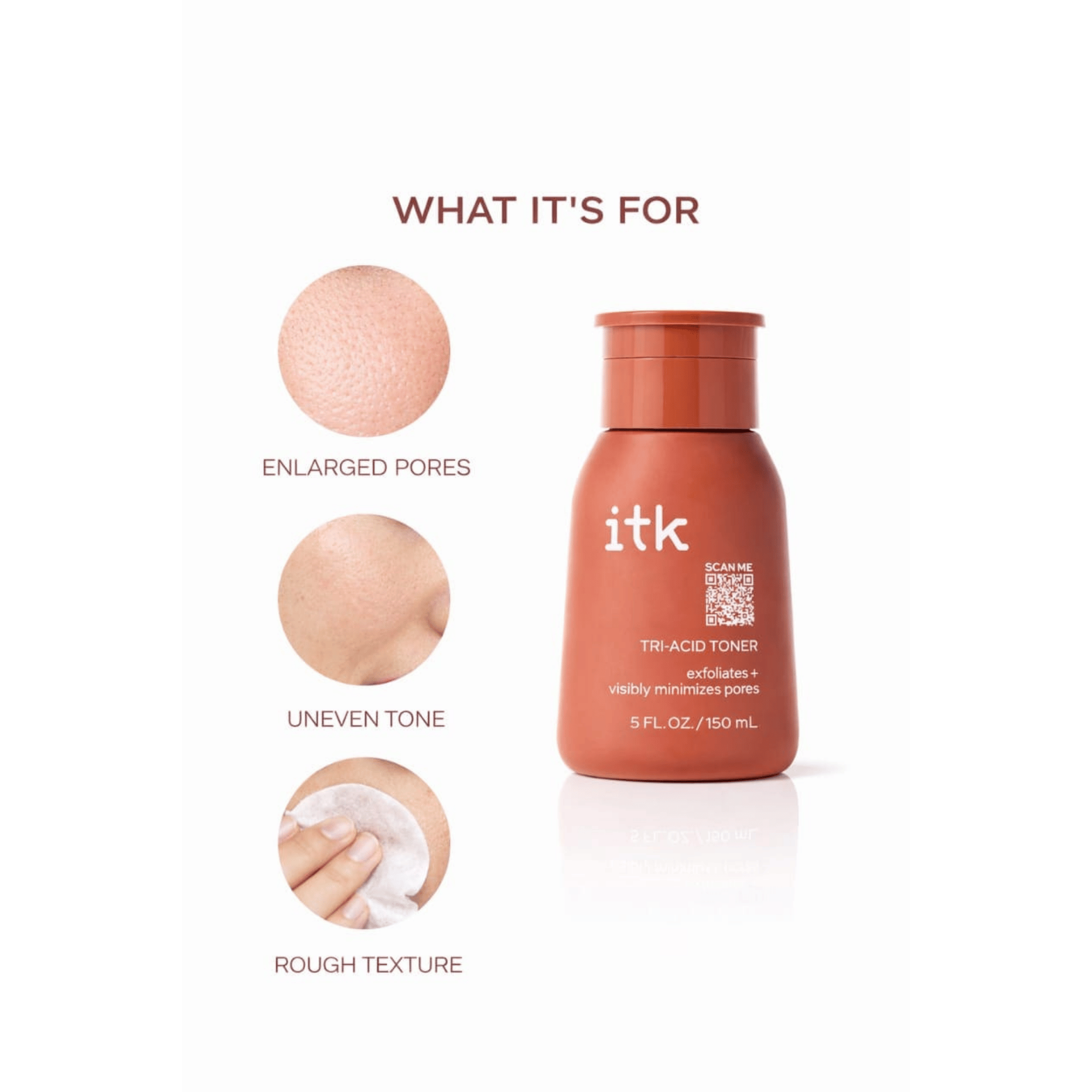 itk Tri-Active Toner bottle with skin texture illustrations on a white background