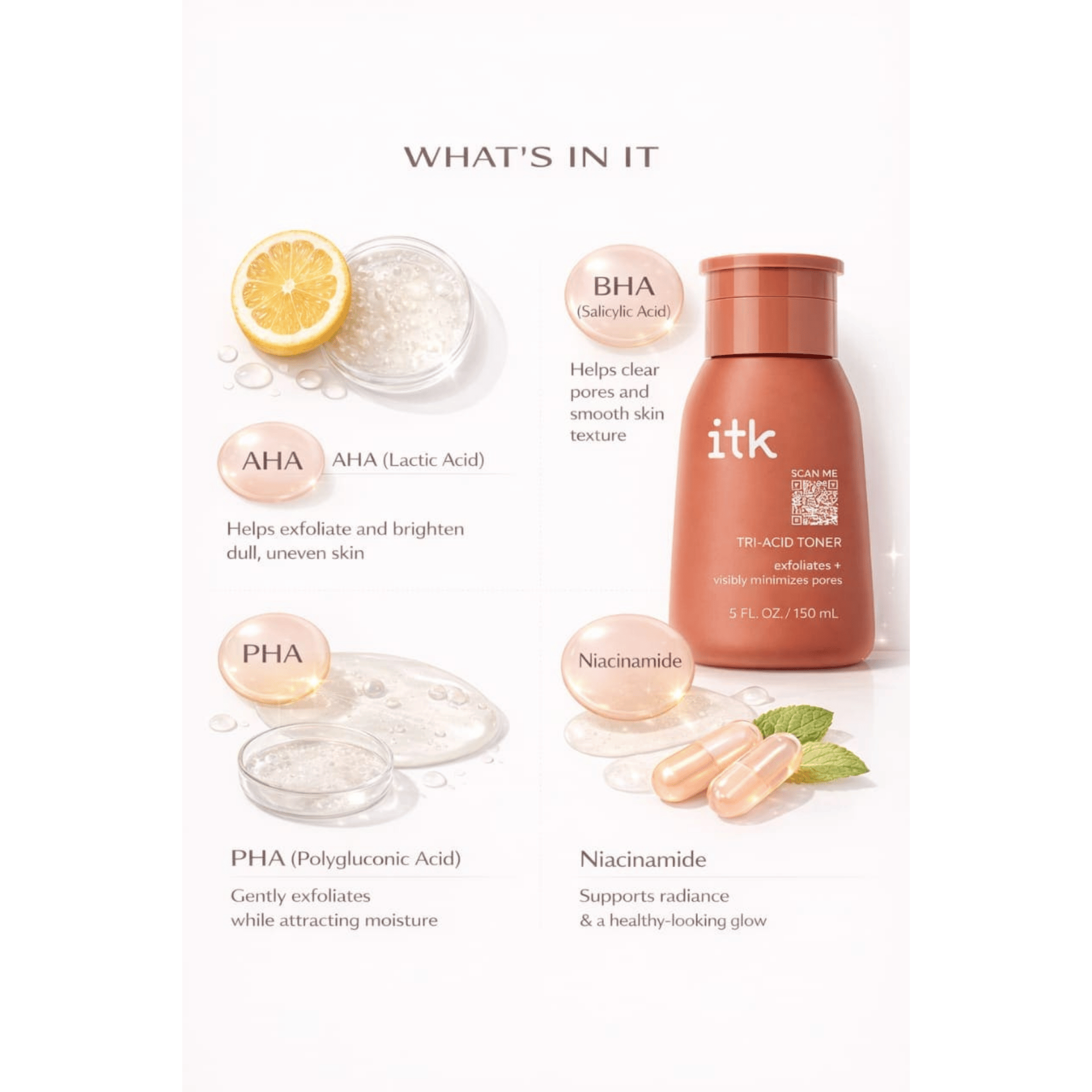 itk skincare product with ingredients listed on a white background