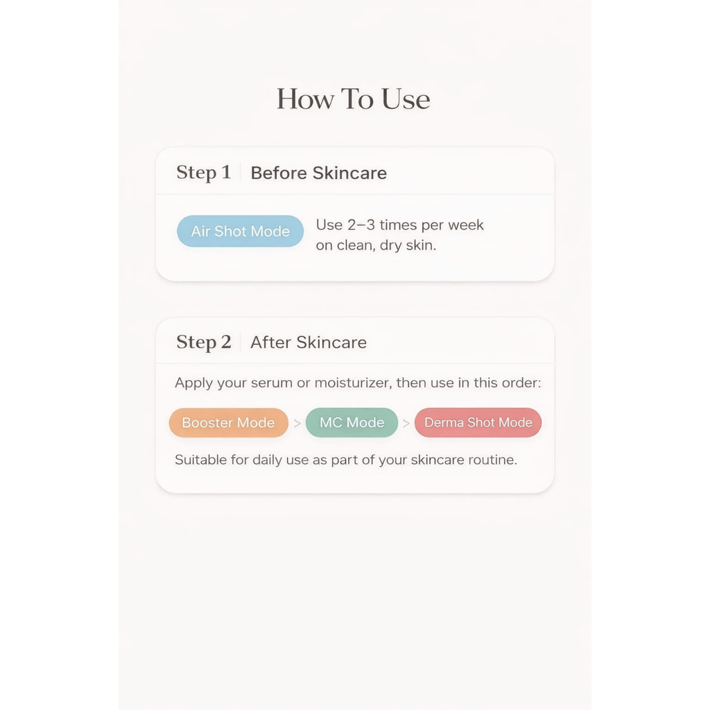Instructions on how to use a skincare device with different modes and usage guidelines.